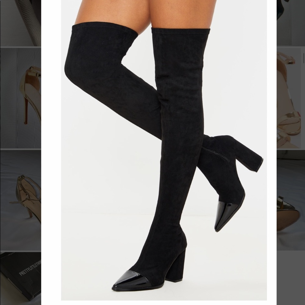 Pretty Little Thing Block Faux Suede Thigh Highs